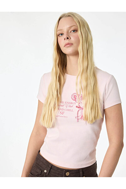 Koton Φιόγκος με τύπωμα Ροζ Γυναικείο T-Shirt 6SAL10047IK