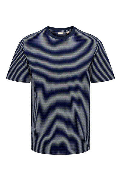 Only & Sons Onsfred Life Rlx Ss Stripe Tee Noos Men's Blue T-Shirt - 22036384