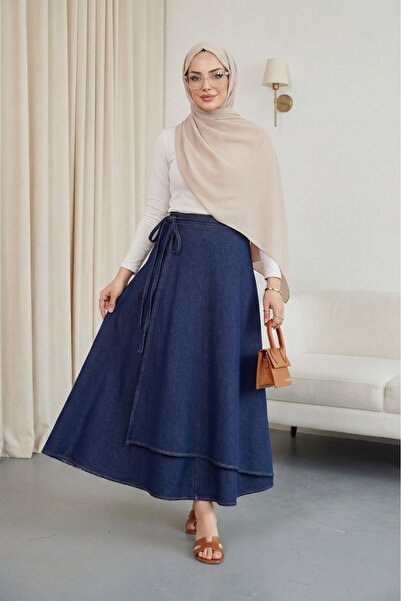 Modamorfo Double Layered Front Waist Side-Tie Denim Skirt -K.Laci