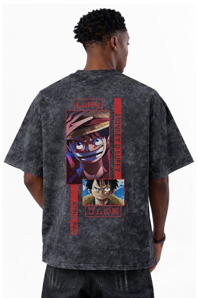 SEVBANO Design Monkey D. Luffy One Piece Anime Printed Unisex Oversized Vintage Washed T-Shirt