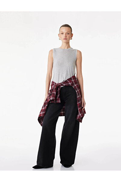 Koton Yüksek Bel Pamuklu Düğmeli Geniş Paça Denim Pantolon - Wide Leg Jeans