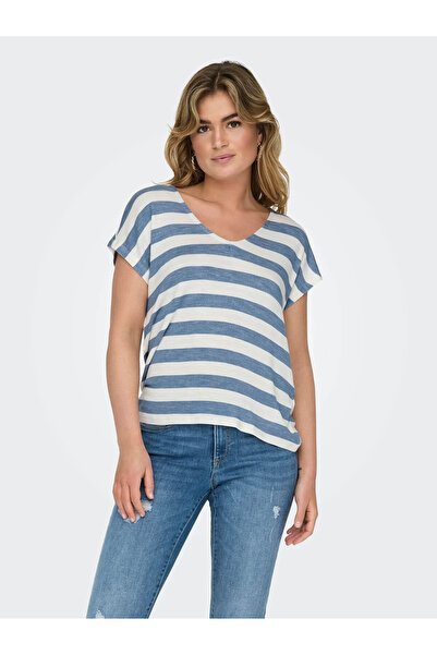 ONLY ONLLIRA LIFE S/S V-IZREZ TOP JRS NOOS Ženska plava bluza - 15252103