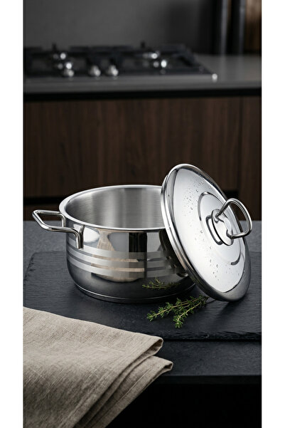 Generic Stylish 20 cm Stainless Steel 18/10 Single Stock Pot with Lid | Mirro...