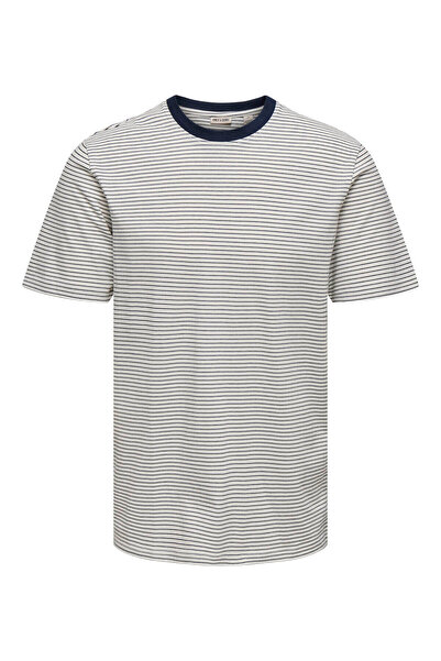 Only & Sons Onsfred Life Rlx Ss Stripe Tee Noos Men's White T-Shirt - 22036384
