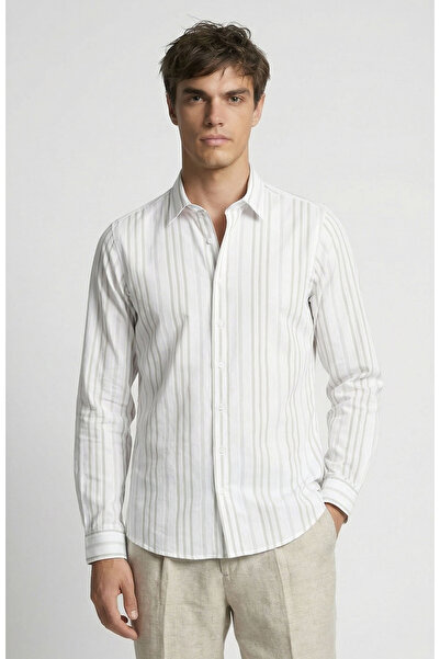 Network Haki Jakarlı Çizgili Gömlek