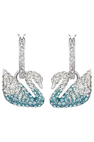 Swaroski Iconic Swan Earrings, Swan, Small, Blue, Rhodium plated