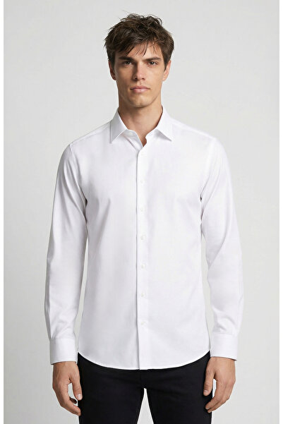 Network Regular Fit Beyaz Diyagonal Non-iron Gömlek