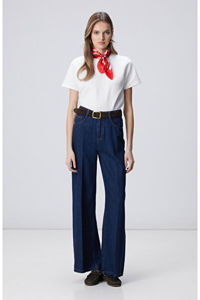 Network Lacivert Wide Leg Denim Pantolon