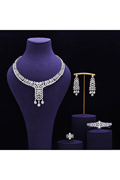 JEWELRY Trendy Fashion 4PCS Luxury Waterdrop Sets for Women Wedding Party Dub...