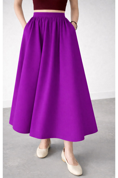 Kahra Collection FUSTĂ MOR-FUCHIA CU TALIE ELASTICĂ ȘI BORSE cu buzunare UBLE