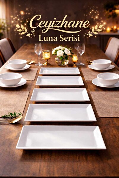 Çeyizhane Luna Serisi Premium Davet & Çeyiz Servis Tabağı – Modern Zarif Sofr...