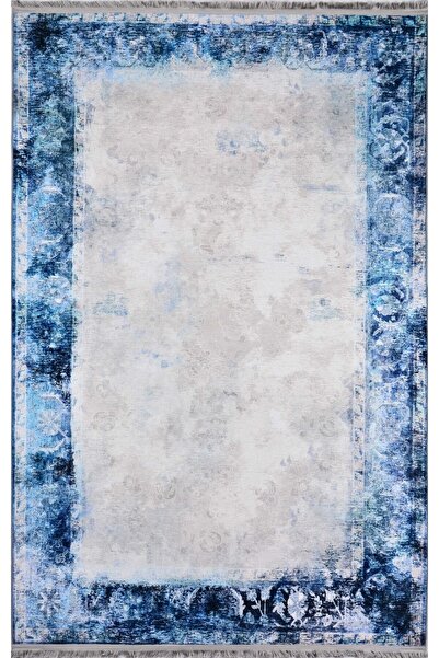 Rugs Modern Halı Mira 2068 Μπλε Γκρι Κλασικό Με σχέδιο Με κρόσσια Χαλί 80×150