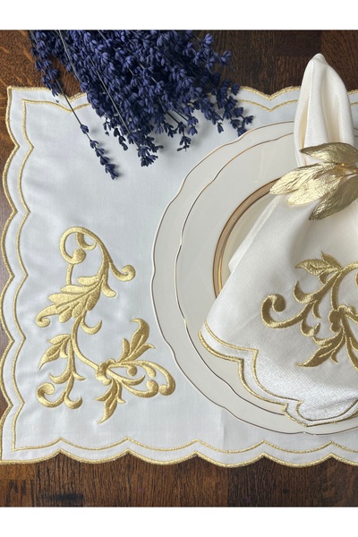 elithomebysengul Gold Barok Desenli Lüks Peçete ve Amerikan servis