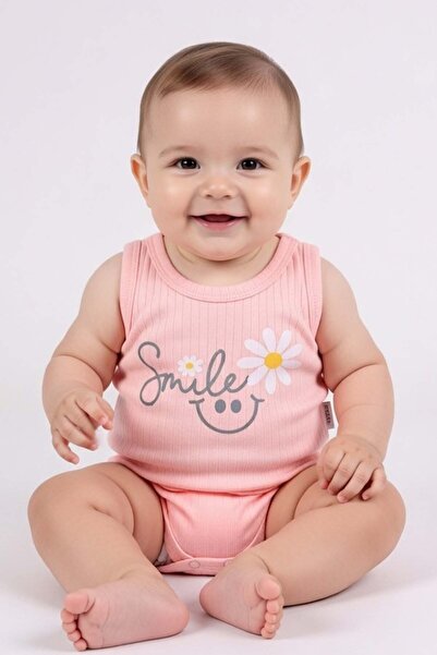 ARDY Baby Girl Smile and Papatya Printed Tank Top Bodysuit Salmon 3/18 Months