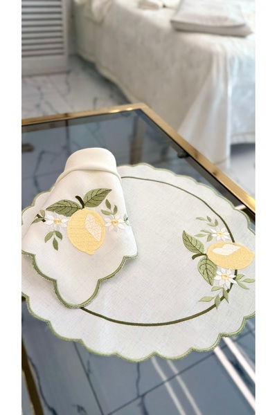 elithomebysengul Limon Desenli Lüks Peçete ve Amerikan servis