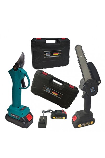 German Meister Pruner & Mini Chainsaw, 4 Batteries, 2 Chargers
