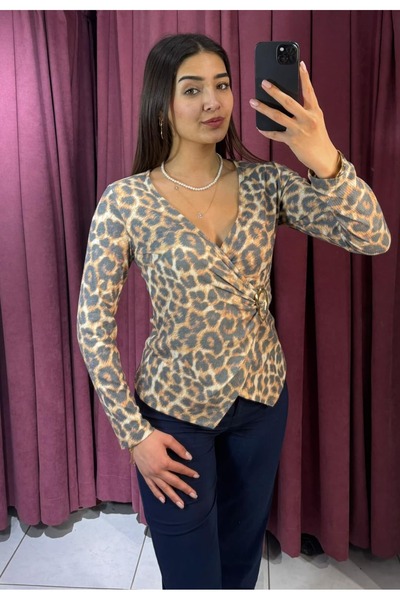 inci bayan giyim Leopard Double-Breasted Body