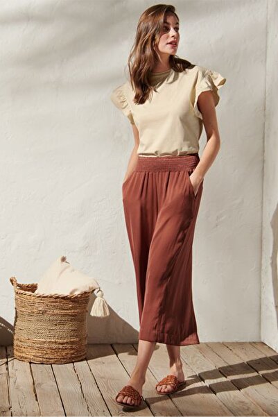 Tchibo Women Wide Leg Non Stretchable Palazzo Pants, Brown