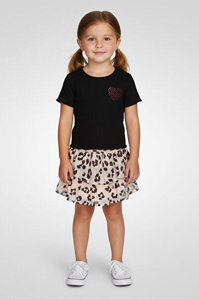 Derek Heart Toddlers Girl 3 Pieces Top And Skort With Hair Clip Set, Multicolor