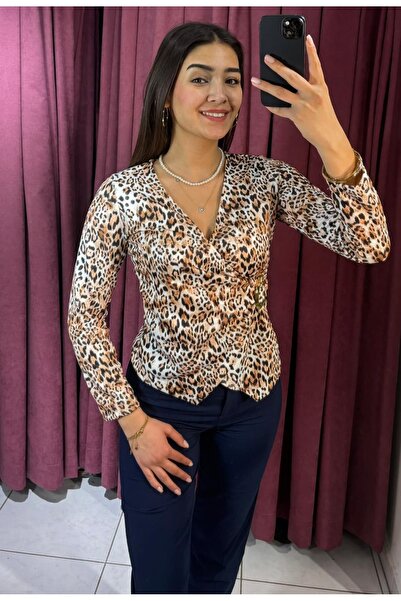 inci bayan giyim Leopard Double-Breasted Body