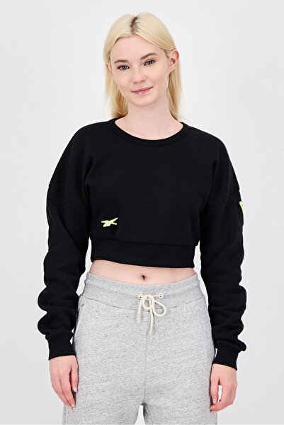 Reebok Women Sportswear Fit Long Sleeve Training Crop Sweatshirt, Black