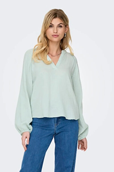 ONLY Women's Turquoise V-Neck Long Sleeve T-Shirt 15320016