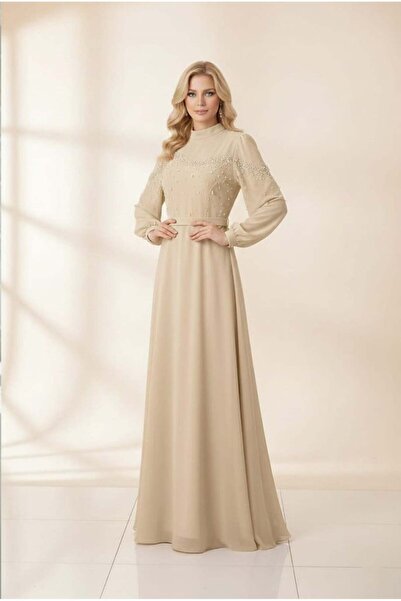 hakimoda فستان سهرة من الشيفون باللون البيج من إلشين