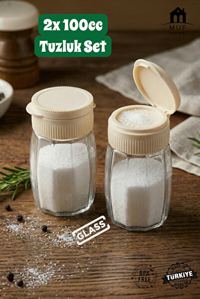 MUF HOME 2-Piece Premium Polygonal Salt Shaker Glass Spice Container Set - Pr...