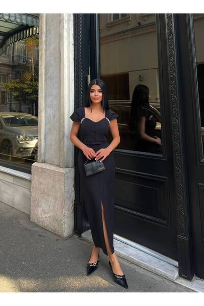 MODA DURAĞI TAŞ İŞLEMELİ YIRTMAÇLI MİDİ BOY ABİYE, DAVET , NİKAH VE MEZUNİYET...