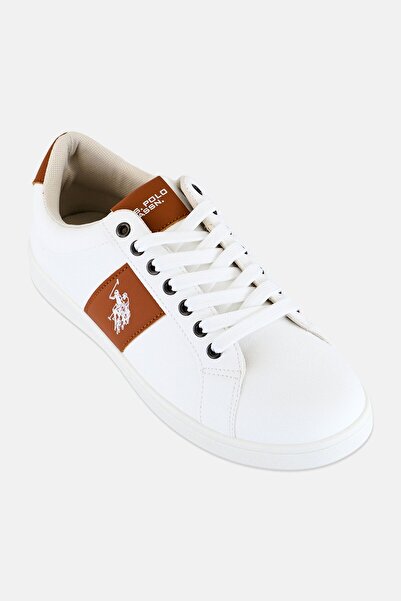 U.S. Polo Assn. أحذية رجالية دانتيل وشعار ماركة، لون أبيض