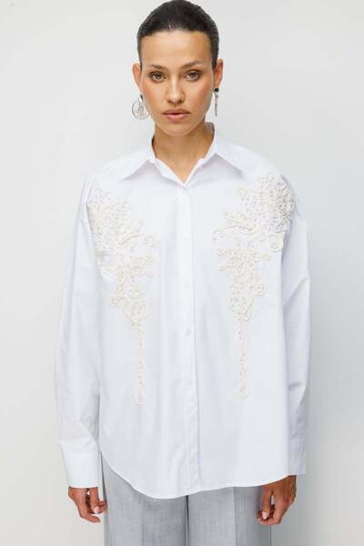Ekol Boncuk Detaylı İşlemeli Pamuk Gömlek