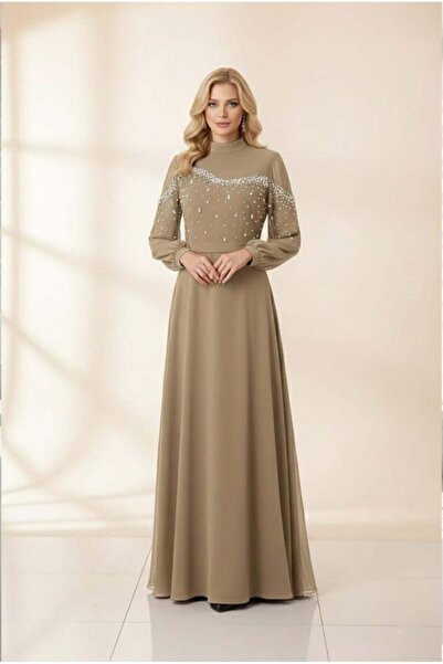 Hakimoda فستان سهرة شيفون Elçin باللون الأخضر الزيتوني