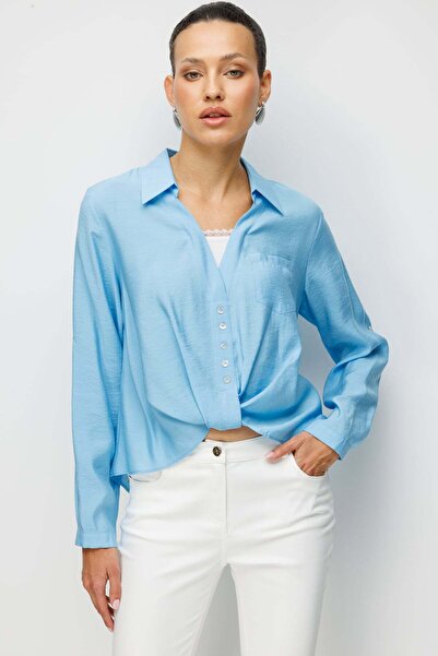 Ekol Yakası Dantel Detaylı Büzgülü Bluz