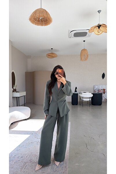 Buket Teke Πράσινο Σετ Σακάκι και Παντελόνι Ριγέ Ρευστή εφαρμογή