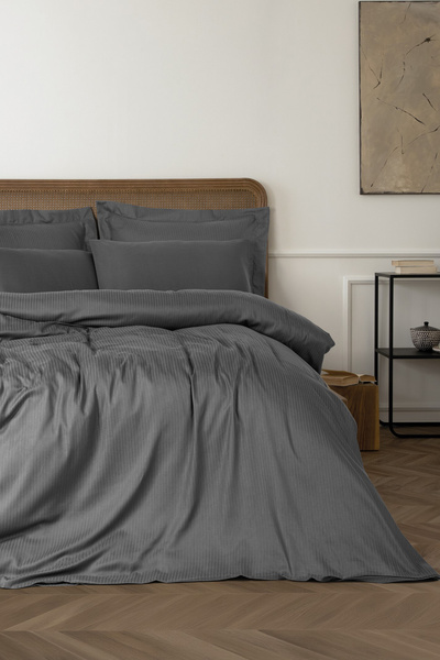 Cotton Box Τένσελ Κραφτ Διπλό Σετ παπλωματοθήκης Ανθρακί