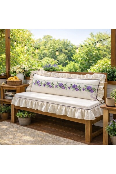 shules collection Morgül Embroidered Bench Cushion Set Sponge Seat and Back C...