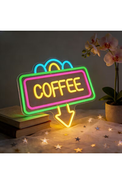 Slasa Premium Coffee Neon Wall Decor 32x37 cm Multicolor with 6 mm Acrylic Base