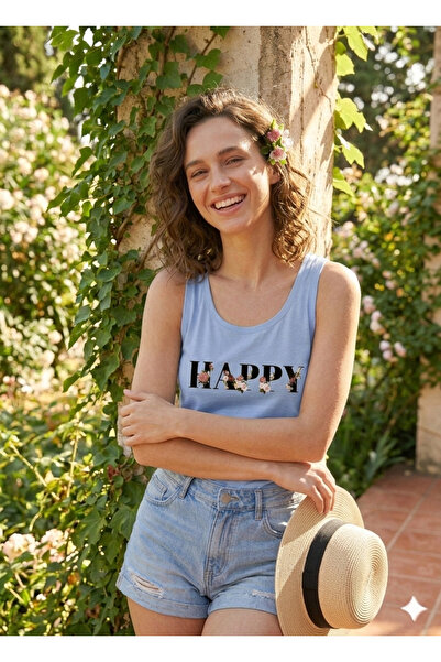 FAVORİST HAPPY Жіноча футболка з відкритими плечима з принтом