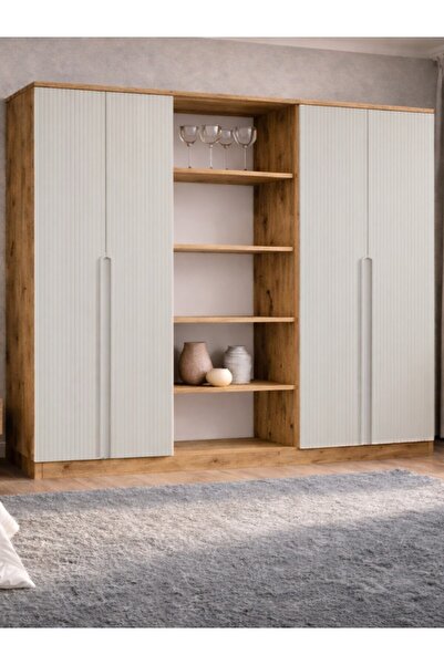 MOBİLİQUE Nova No.6 Dört Kapaklı 6Raflı Gardırop Çam-Vizon