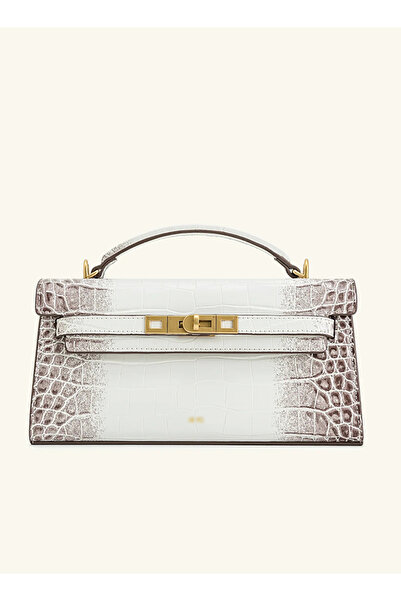 Noorksa حقيبة يد علوية بتصميم كيلي منقوش بنقشة جلد التمساح - أبيض