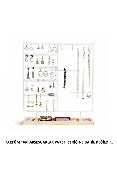 Microcase Ahşap Tabanlı Masaüstü Kolye Küpe Bileklik Takı Aksesuar Organizer ...