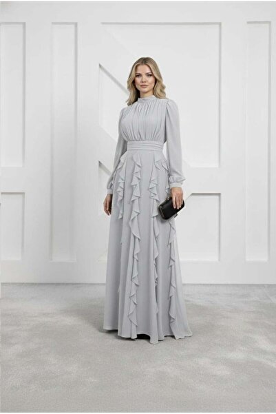 hakimoda فستان سهرة من الشيفون من إيدال بلون الحجر