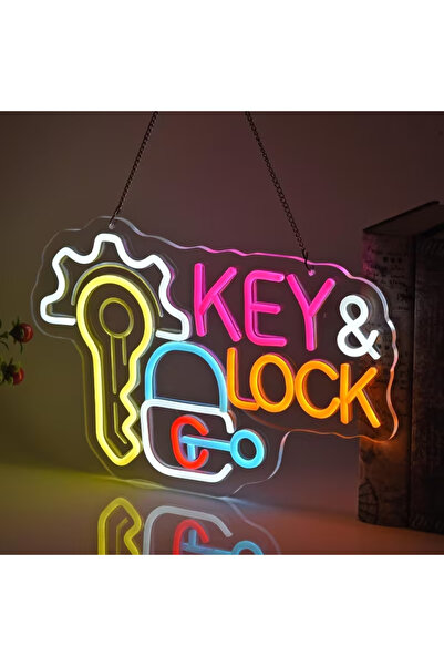 Slasa Key and Lock Neon Sign 26x39 cm LED Wall Decor with 6 mm Acrylic Base