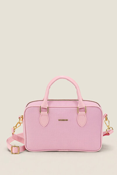 Housebags Kanvas roza strukturirana Torba za rame sa zlatnim dodacima i podes...