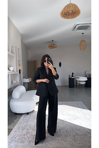 Buket Teke Μαύρο Premium Σετ Παντελόνι και Σακάκι με Λεπτομέρειες Πουκάμισου