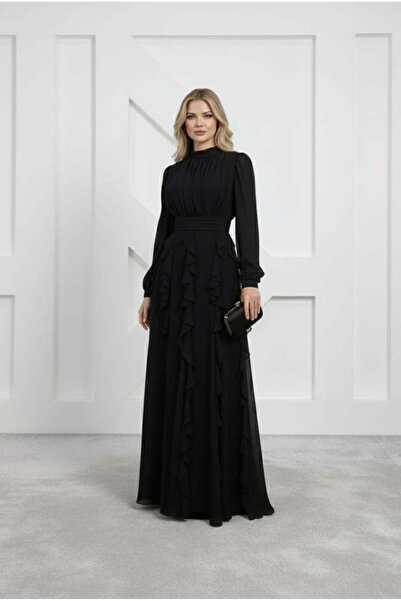 hakimoda فستان سهرة شيفون ايدال اسود