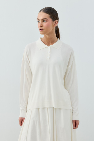 Merwishop Merwish Polo Collar Basic Knitwear Sweater 1790 White