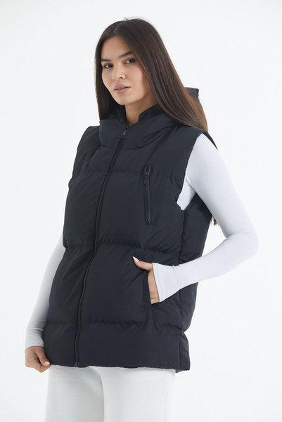 Space Fashion Women's Black Long Puffer Vest