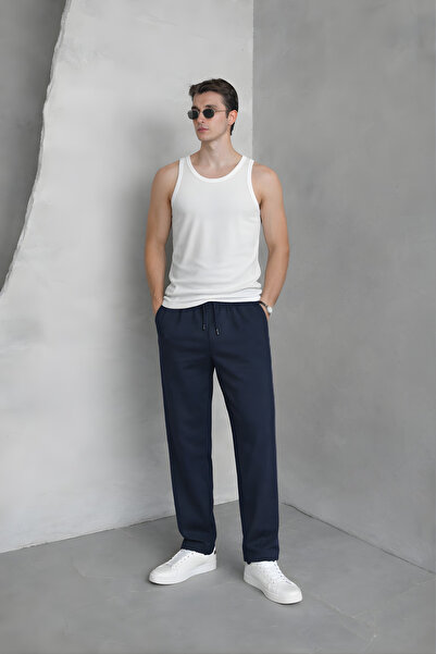 YAKAMEL Men's Comfortable Fit Stretchy Fabric Waist-Tie Baggy Pants