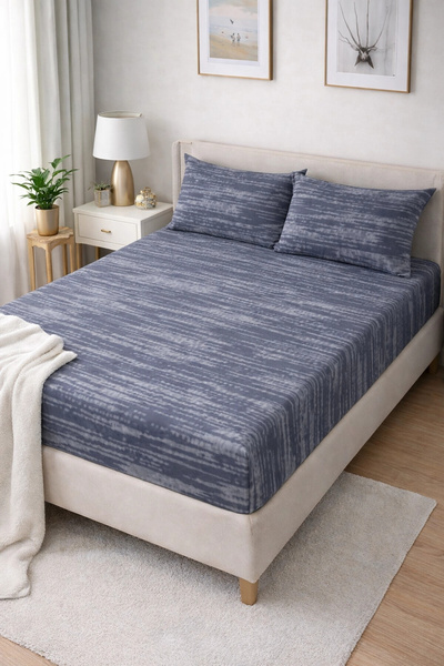 Clasy Set Ranforce cearșaf cu elastic pentru două persoane Albastru-Gri ÇKLÇ-...